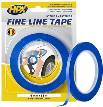 Маскирующая лента HPX FINE LINE для криволинейных контуров 6 мм х 33 м Синяя (FL0633)