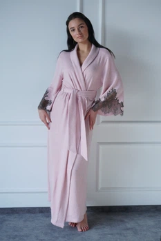 Халат длинный теплый с кружевом Felena Rose Quartz 438 50(XXL) Розовый