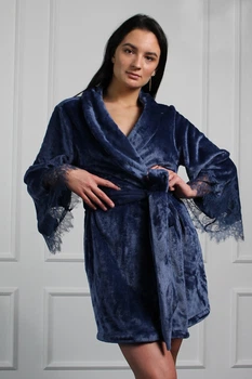 Халат короткий с кружевом Felena Royal Blue 238 52(3XL) Синий