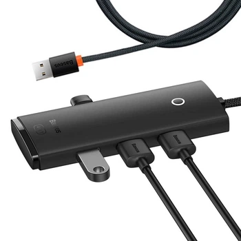 USB хаб расширитель с входом USB-A HUB адаптер Baseus Lite Series 4-in-1 (USB-A to USB 3.0*4, 1m). Black