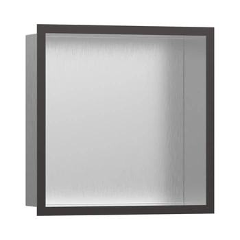 Настенная ниша из матовой нержавеющей стали с дизайнерской рамкой Hansgrohe XtraStoris Individual 30 х 30 х 10 см, матовый чёрный хром (56097340)