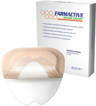 Полиуретановая губчатая повязка Farmac-Zabban силиконовая адгезивная с бортом Farmactive Silicone comfort 15 х 15 см (1701451515)