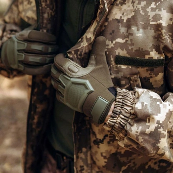 Тактичні сенсорні рукавички з накладками хакі 3223h M