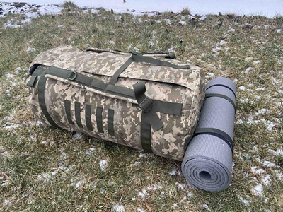 Тактичний військовий баул 100 літрів тканина кордура 1100 ВСУ сумка похідний рюкзак з місцем під каремат піксель 181818782