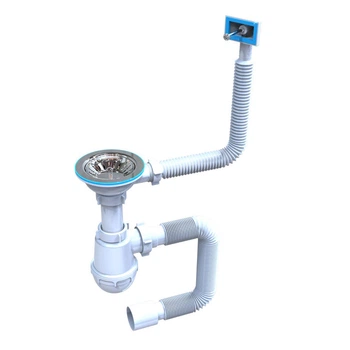 Сифон для мийки SantehPlast M-02 3 1/2" з переливом Лотос-Мийка BIG+ гнучка труба 40х50 мм