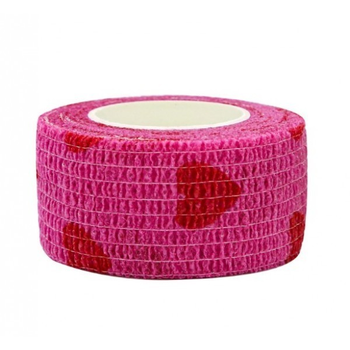 Бинт самоклеящийся эластичный Coban 2,5 см, Розовый в красное сердечко, фиксирующий самоскрепляющийся, бинт кобан разная расцветка, аутоадгезийний бинт, 2,5 см х 4,5м