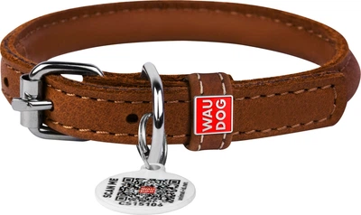 Ошейник для собак кожаный Collar WAUDOG Soft с QR паспортом, круглый, XS, Д 6 мм, Дл 17-20 см (22306)