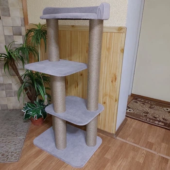 Котячий комплекс кігтеточка з великою лежанкою оббитий зносостійкою турецькою тканиною 120х60х45см сірий
