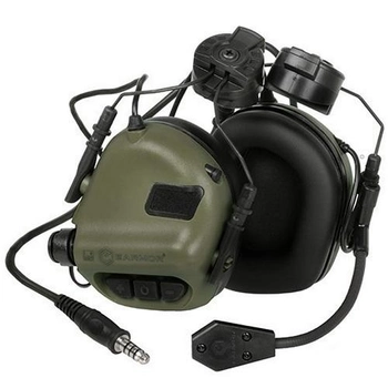 Навушники Активні на шолом з гарнітурою Opsmen Earmor M32H Зелені + Беруші (15025b)
