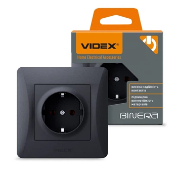 Розетка черная с заземлением VIDEX Binera (VF-BNSK1G-BG)