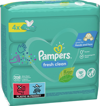 Zestaw Chusteczki nawilżane dla niemowląt Pampers Fresh Clean 4x52 szt (8001841077949)