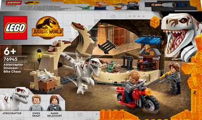Zestaw klocków LEGO Jurassic World Atrociraptor: pościg na motocyklu 169 elementów (76945)