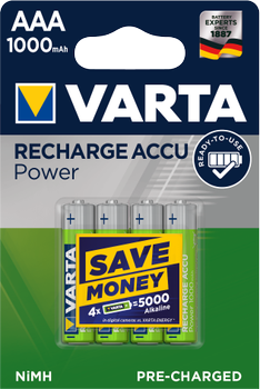 Акумулятор універсальний Varta Rechargeable Accu AAA 1000 мАг BLI 4 Ni-MH (05703301404) (4008496594375)