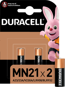 Specjalistyczna bateria alkaliczna Duracell MN21 12V, (A23/23A/V23GA/LRV08/8LR932), 2szt. (5000394071117)