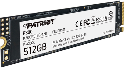 Dysk SSD Patriot P300 512GB M.2 2280 NVMe PCIe 3.0 x4 3D NAND TLC (P300P512GM28)