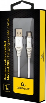 Кабель Cablexpert USB — MicroUSB 1 м Silver/White (CC-USB2B-AMmBM-1M-BW2)