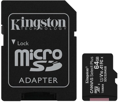 Kingston microSDXC 64 GB Canvas Select Plus Class 10 UHS-I U1 V10 A1 + adapter SD (SDCS2/64 GB)