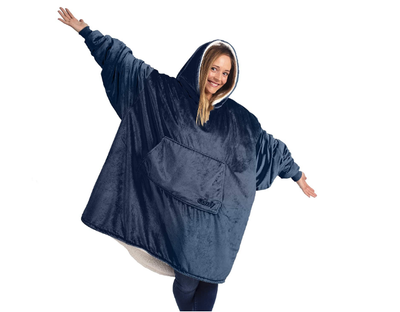 Тёплый и мягкий плед-толстовка Huggle Ultra Plush Blanket Hoodie One size Fits all с капюшоном Синий