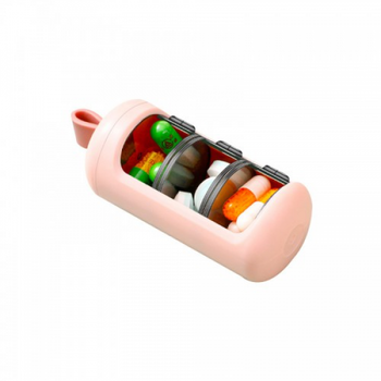 Карманная таблетница-цилиндр на 3 отделения розовая