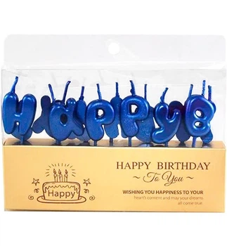 Свечи для торта "Happy Birthday", высота - 3 см., цвет - синий
