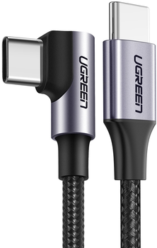 Кабель Ugreen US255 USB Type-C to Angled USB Type-C 60W Round Cable Aluminum Shell Nickel Plating 3A 3 м Black/Gray (UGR-80714)