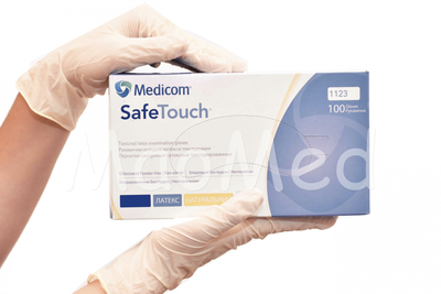 Латексные перчатки Medicom SafeTouch Strong (5,5 г) текстурированные без пудры размер M 100 шт. Белые