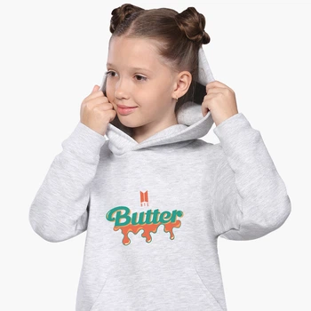Детский худи БТС (Butter BTS) Светло-серый меланж (9298-3267) 140 см