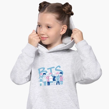 Детский худи БТС (BTS) Светло-серый меланж (9298-3265) 152 см