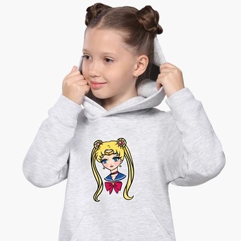 Детский худи Сейлор Мун (Sailor Moon) Светло-серый меланж (9298-2926) 164 см