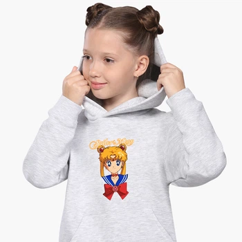 Детский худи Сейлор Мун (Sailor Moon) Светло-серый меланж (9298-2915) 128 см