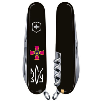 Нож складной 91 мм, 14 функций Victorinox CLIMBER ARMY Черный/Эмблема ВСУ + Трезубец ЗСУ