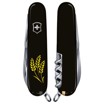 Нож складной 91 мм, 14 функций Victorinox CLIMBER UKRAINE Черный/Колоски пшеницы желтые