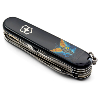 Нож складной 91 мм, 15 функций Victorinox HUNTSMAN UKRAINE Черный/Ангел ВСУ T1060