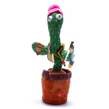 Танцующий поющий кактус с микрофоном Олег Патриот Dancing Cactus с подсветкой 32 см повторюшка и USB зарядка