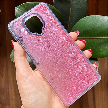 Чехол Glitter для Xiaomi Redmi Note 9 Pro бампер силиконовый сердце Розовый