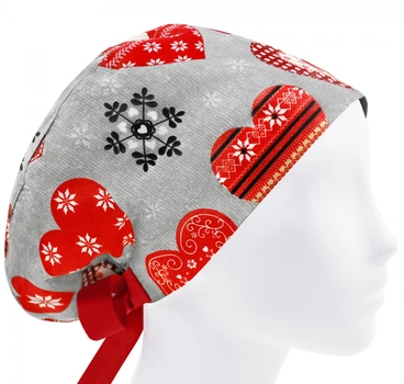 Медицинская шапочка женская HeadwearUniverse универсальная принт Сердца на сером