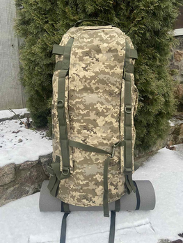 Тактический военный баул на 100 литров ткань кордура 1100 для ВСУ сумка рюкзак походный с местом под каремат пиксель 1949