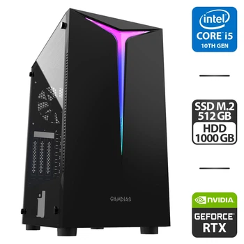 Игровой ПК Gamdias /Core i5-10400F (6(12) ядер по 2.9-4.3GHz) / 16GB DDR4 / 512GB SSD M.2 + 1000GB HDD / GeForce RTX 3060, 12GB GDDR6, 192bit / 750W