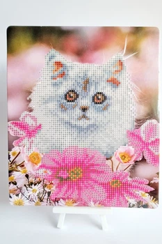 Алмазная мозаика детская Котенок в цветах 21x25 см