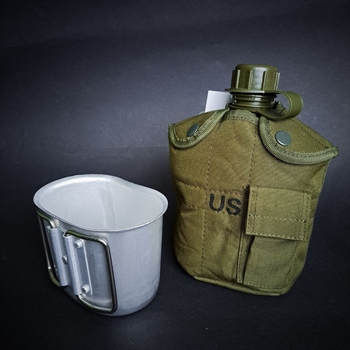 Фляга с котелком и чехлом, Тактическая фляга для воды, военная фляга с сумкой Олива (ТБ3428)