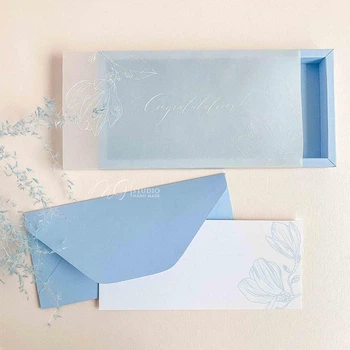 Gift box Magnolia голубой Конверт ручной работы на свадьбу, день рождения, юбилей Ручная работа