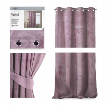 Штора блек-аут на люверсах AmeliaHome Velvet 140 х 270 см (13050716260) бузковий оксамит