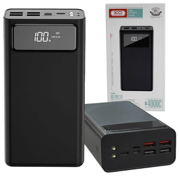 Повербанк Power Bank з ліхтариком УМБ XO 40000mAh потужний акумулятор портативний зарядний пристрій 22.5Вт Digital display (3 input 4 output) Black