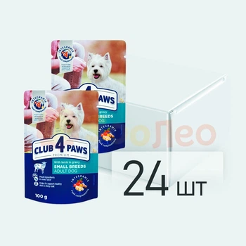 Консервированный корм для собак мелких пород CLUB 4 PAWS, ягненок в соусе, 100 г (24 шт)