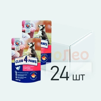 Консервированный корм для щенков всех пород CLUB 4 PAWS, индейка в соусе, 100 г (24 шт)