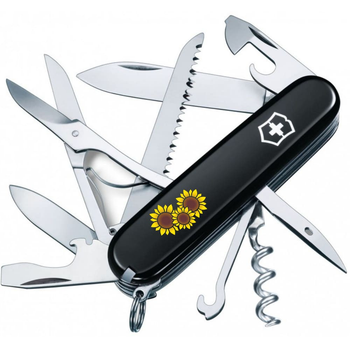 Нож складной швейцарский 91 мм/15 функций Victorinox HUNTSMAN UKRAINE Черный/Подсолнухи