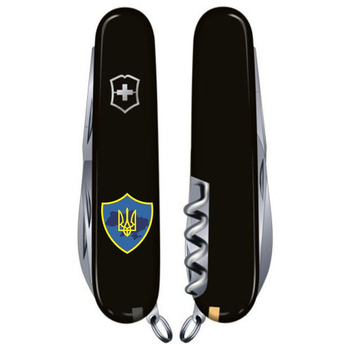 Ніж складаний швейцарський 91 мм/12 функцій Victorinox SPARTAN UKRAINE Чорний/Трезубець на щиті