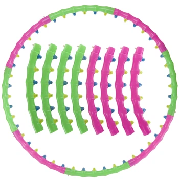 Обруч для похудения массажный разборной Хула Хуп Hula Hoop DOUBLE GRACE MAGNETIC 1.5 кг 8 секций d-93 см салатовый-розовый JS-6005