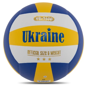М'яч волейбольний Клеєний UKRAINE Indoor (PU, №5, 5 сл., клеєний) (VB-7600_Жовто-білий-синій)