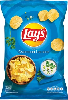 Чипсы картофельные Lay's со вкусом сметаны и зелени 60 г (0.06 кг) (4823063125239)